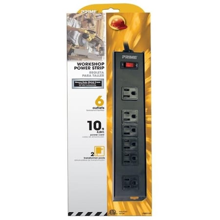 Prime Power Strip, Grounded, Right Angled, SJT, 10 ft., Black PB801120